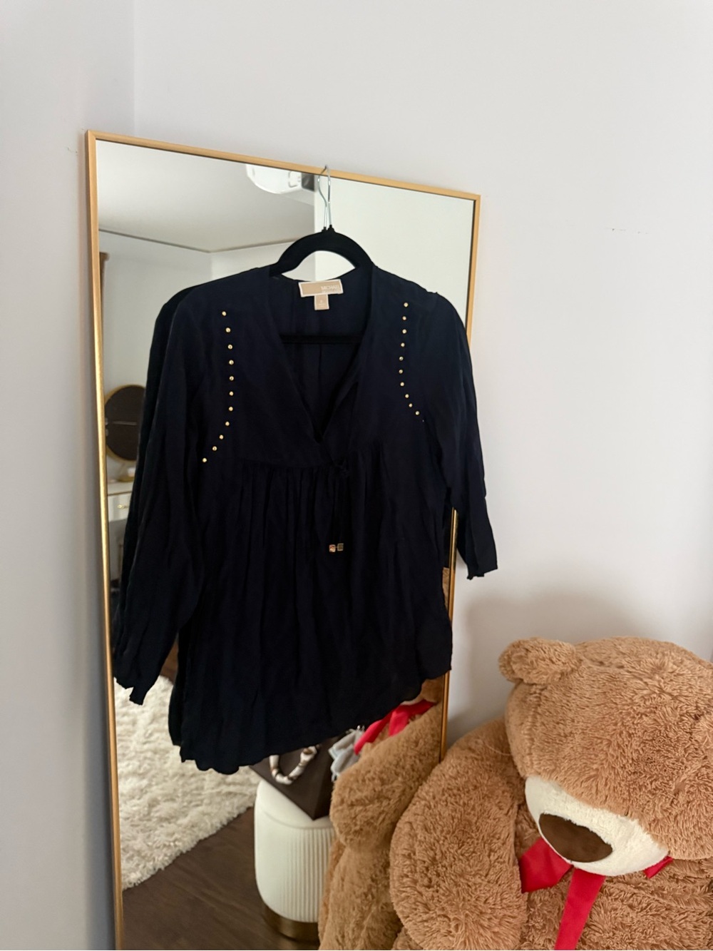 Michael Kors Black Tunic Top with Gold Studs